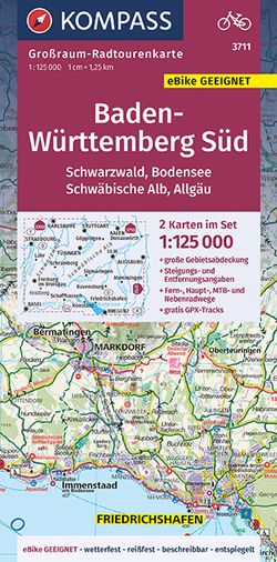 KOMPASS Großraum-Radtourenkarte 3711 Baden-Württemberg Süd, Schwarzwald, Bodensee, Schwäbische Alb, Allgäu 1:125.000 von KOMPASS-Karten GmbH