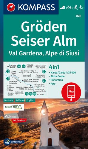 KOMPASS Wanderkarte 076 Gröden, Seiser Alm, Val Gardena, Alpe di Siusi 1:25.000