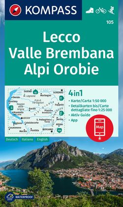 KOMPASS Wanderkarte 105 Lecco, Valle Brembana, Alpi Orobie 1:50.000