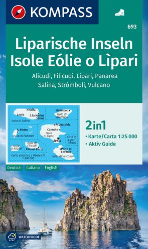 KOMPASS Wanderkarte 693 Liparische Inseln, Isole Eólie o Lìpari, Alicudi, Filicudi, Lìpari, Panarea, Salina, Strómboli, Vulcano 1:25.000