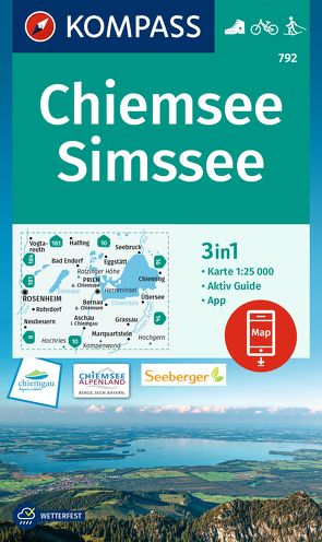 KOMPASS Wanderkarte 792 Chiemsee, Simssee 1:25.000