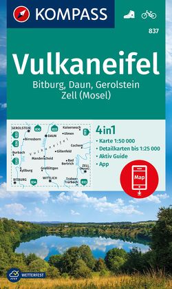 KOMPASS Wanderkarte 837 Vulkaneifel, Bitburg, Daun, Gerolstein, Zell (Mosel) 1:50.000