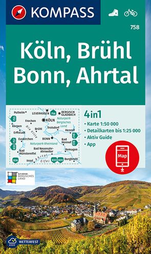 KOMPASS Wanderkarte 758 Köln, Brühl, Bonn, Ahrtal 1:50.000 von KOMPASS-Karten GmbH