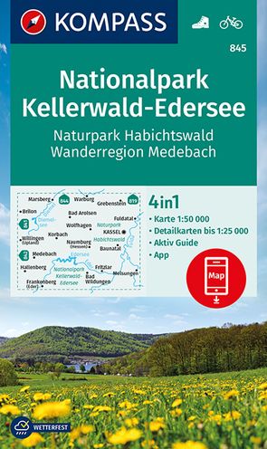 KOMPASS Wanderkarte 845 Nationalpark Kellerwald-Edersee, Naturpark Habichtswald, Wanderregion Medebach 1:50.000 von KOMPASS-Karten GmbH