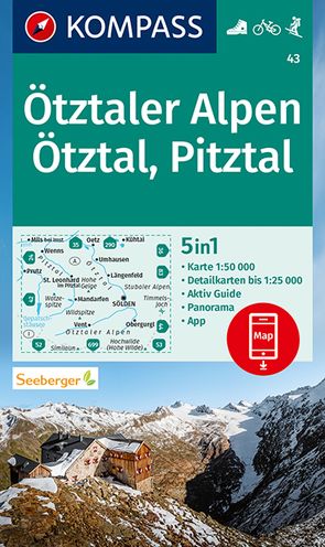 KOMPASS Wanderkarte 43 Ötztaler Alpen, Ötztal, Pitztal 1:50.000 von KOMPASS-Karten GmbH