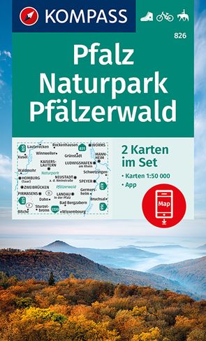 KOMPASS Wanderkarten-Set 826 Pfalz, Naturpark Pfälzerwald (2 Karten) 1:50.000 von KOMPASS-Karten GmbH