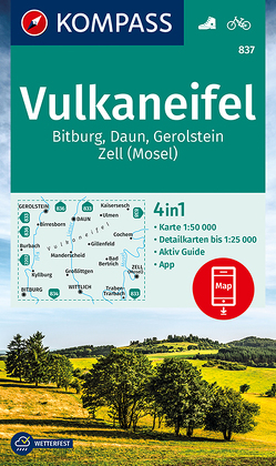 KOMPASS Wanderkarte 837 Vulkaneifel, Bitburg, Daun, Gerolstein, Zell (Mosel) 1:50.000 von KOMPASS-Karten GmbH