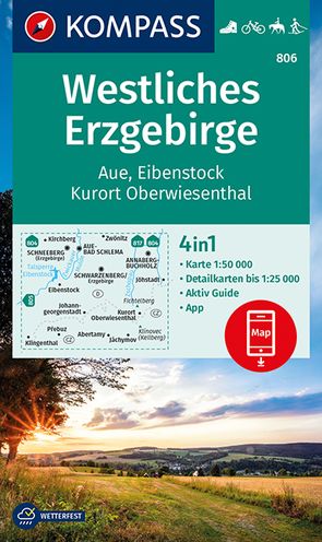 KOMPASS Wanderkarte 806 Westliches Erzgebirge, Aue, Eibenstock, Kurort Oberwiesenthal 1:50.000 von KOMPASS-Karten GmbH