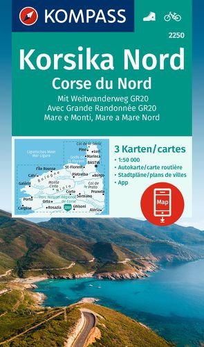 KOMPASS Wanderkarten-Set 2250 Korsika Nord, Corse du Nord, Weitwanderweg GR20 (3 Karten) 1:50.000