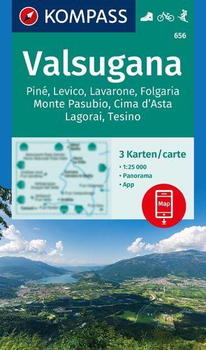 KOMPASS Wanderkarten-Set 656 Valsugana, Pine, Levico, Lavarone, Folgaria, Monte Pasubio, Cima d’Asta, Lagorai, Tesino (3 Karten) 1:25.000