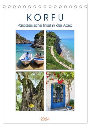 Korfu – Paradiesische Insel in der Adria (Tischkalender 2024 DIN A5 hoch), CALVENDO Monatskalender von Frost,  Anja