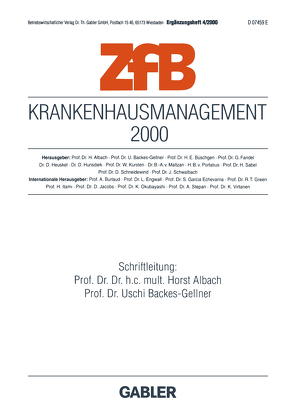 Krankenhausmanagement 2000 von Albach,  Horst, Backes-Gellner,  Uschi