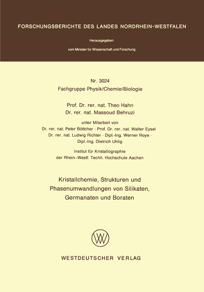 Kristallchemie, Strukturen und Phasenumwandlungen von Silikaten, Germanaten und Boraten von Hahn,  Theo