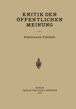 Kritik der Öffentlichen Meinung von Tönnies,  Ferdinant