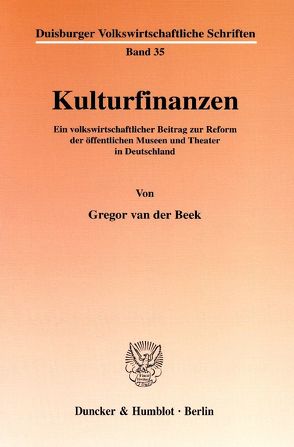 Kulturfinanzen. von Beek,  Gregor van der