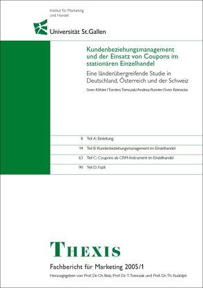 Kundenbeziehungsmanagement und der Einsatz von Coupons im deutschsprachigen Einzelhandel von Köhler,  Sven, Reinecke,  Sven, Rumler,  Andrea, Tomczak,  Torsten