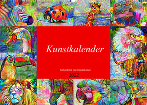 Kunstkalender. Farbenfrohe Tier-Illustrationen (Wandkalender 2022 DIN A2 quer) von Hurley,  Rose