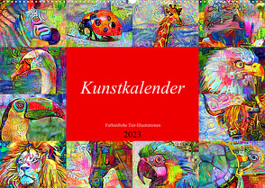 Kunstkalender. Farbenfrohe Tier-Illustrationen (Wandkalender 2023 DIN A2 quer) von Hurley,  Rose