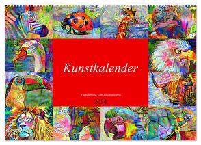 Kunstkalender. Farbenfrohe Tier-Illustrationen (Wandkalender 2024 DIN A2 quer), CALVENDO Monatskalender von Hurley,  Rose