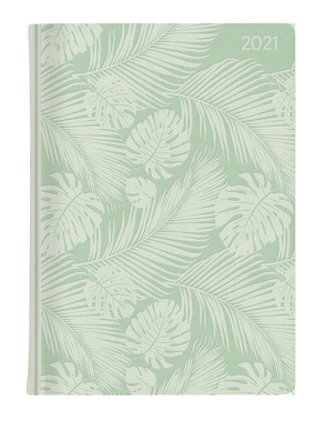 Ladytimer Grande Deluxe Pastel Mint 2021 – Taschen-Kalender A5 (15×21 cm) – Tucson Einband – Motivprägung Blätter – Weekly – 128 Seiten – Alpha Edition