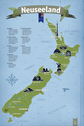 Länder Poster Landkarte – NEUSEELAND – Landkarte New Zealand Städte, Sehenswürdigkeiten, Dekoration Wandbild Din A2 (42 x 59,4 cm) von John,  Michael