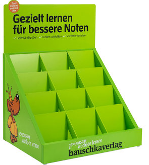 Leeres Holzstufendisplay „Gezielt lernen für bessere Noten“ von Hauschka Verlag