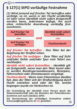 Lehrtafel § 127(1) StPO vorläufige Festnahme von Hohl,  Helmut