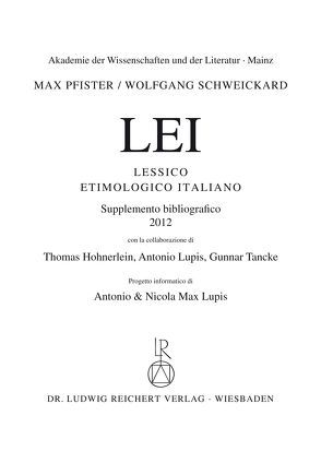 Lessico Etimologico Italiano von Pfister,  Max