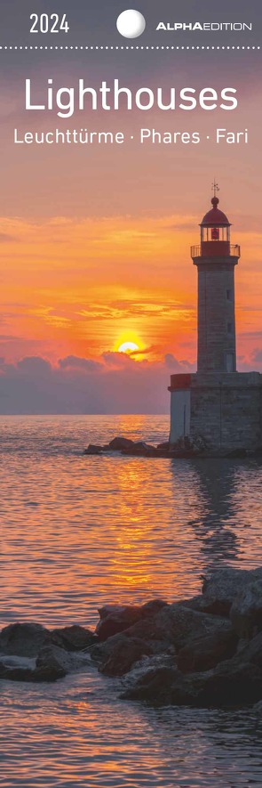 Leuchttürme 2024 – Lesezeichenkalender 5,5×16,5 cm – Lighthouses – Lesehilfe – Alpha Edition