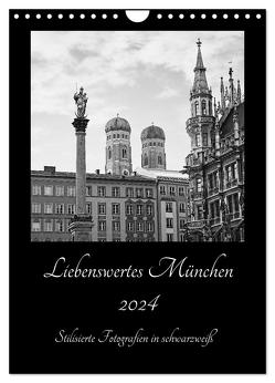 Liebenswertes München 2024 – Stilisierte Fotografien in schwarzweiß (Wandkalender 2024 DIN A4 hoch), CALVENDO Monatskalender von SusaZoom,  SusaZoom