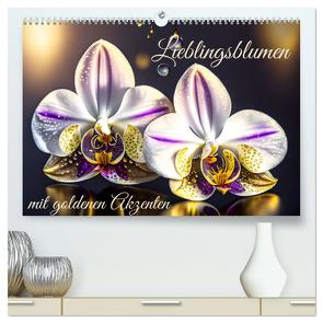 Lieblingsblumen mit goldenen Akzenten (hochwertiger Premium Wandkalender 2024 DIN A2 quer), Kunstdruck in Hochglanz von Bönner,  Marion