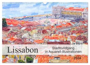 Lissabon – Stadtrundgang in Aquarell-Illustrationen (Wandkalender 2024 DIN A3 quer), CALVENDO Monatskalender von Frost,  Anja