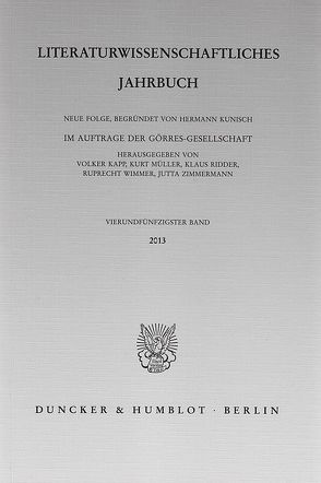 Literaturwissenschaftliches Jahrbuch. von Kapp,  Volker, Müller,  Kurt, Ridder,  Klaus, Wimmer,  Ruprecht, Zimmermann,  Jutta