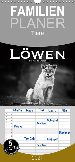 Löwen schwarz weiß – Familienplaner hoch (Wandkalender 2021 , 21 cm x 45 cm, hoch) von Styppa,  Robert