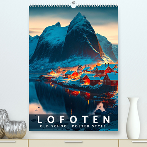 Lofoten – Old School Poster Style (hochwertiger Premium Wandkalender 2024 DIN A2 hoch), Kunstdruck in Hochglanz von Thoermer,  Val