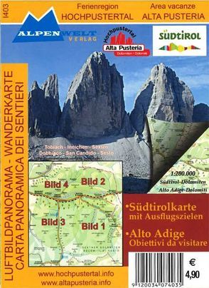 Luftbildpanorama & Wanderkarte – Ferienregion Hochpustertal – Area vacanze Alta Pusteria