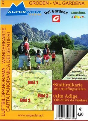 Luftbildpanorama & Wanderkarte – Gröden – Val Gardena