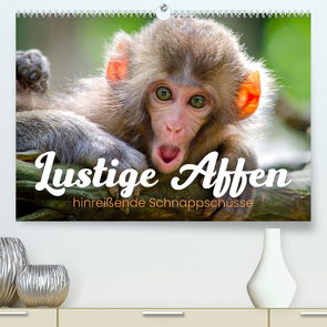 Lustige Affen – hinreißende Schnappschüsse (hochwertiger Premium Wandkalender 2024 DIN A2 quer), Kunstdruck in Hochglanz von Monkey,  Happy