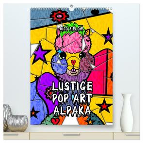 Lustige Pop Art Alpaka (hochwertiger Premium Wandkalender 2024 DIN A2 hoch), Kunstdruck in Hochglanz von Bielow,  Nico