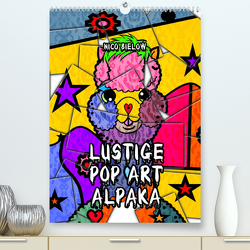 Lustige Pop Art Alpaka (Premium, hochwertiger DIN A2 Wandkalender 2023, Kunstdruck in Hochglanz) von Bielow,  Nico