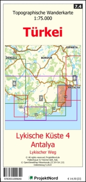 Lykische Küste 4 – Antalya – Lykischer Weg – Topographische Wanderkarte 1:75.000 Türkei (Blatt 7.4) von Mollenhauer,  Jens Uwe