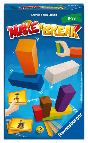 Ravensburger 23444 – Make ’n‘ Break, Mitbringspiel für 2-4 Spieler, Kinderspiel ab 8 Jahren, kompaktes Format, Reisespiel, Aktionsspiel von Lawson,  Andrew und Jack