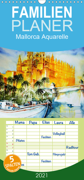 Mallorca Aquarelle – Familienplaner hoch (Wandkalender 2021 , 21 cm x 45 cm, hoch) von Dürr,  Brigitte