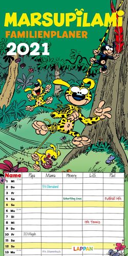 Marsupilami Familienplaner 2021: Monatskalender mit fünf Spalten pro Seite von Bâtem