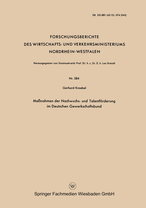 Maßnahmen der Nachwuchs- und Talentförderung im Deutschen Gewerkschaftsbund von Kroebel,  Gerhard