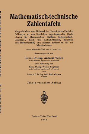 Mathematisch-technische Zahlentafeln von Velten,  Andreas