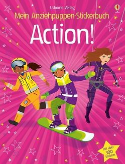 Mein Anziehpuppen-Stickerbuch: Action! von Watt,  Fiona, Wood,  Steven