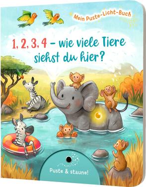 Mein Puste-Licht-Buch: 1,2,3,4 – wie viele Tiere siehst du hier? von Krämer,  Fee, Sieverding,  Carola