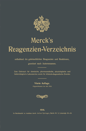 Merck’s Reagenzien-Verzeichnis enthaltend die gebräuchlichen Reagenzien und Reaktionen, geordnet nach Autorennamen von Merck,  E.