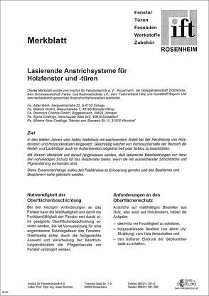 Merkblatt – Lasierende Anstrichsysteme für Holzfenster und -türen von ift Rosenheim GmbH